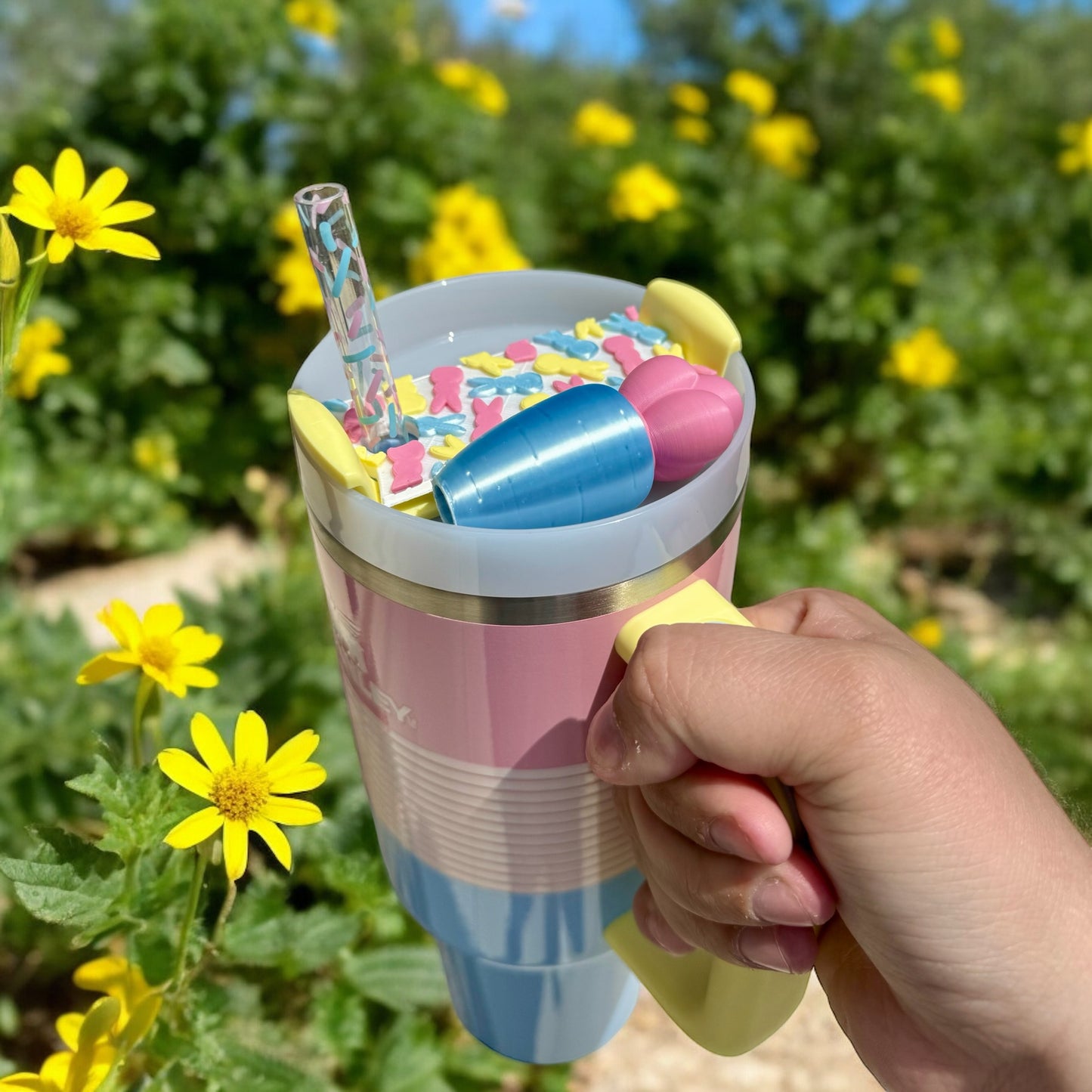 LIMITED EDITION Pastel Pop Peep Bunnies Lid Topper, Straw Topper, and Matching Sprinkles Straw Set