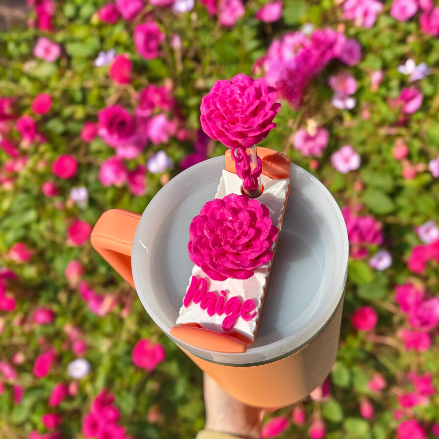 Fuschia Peony Flower Straw Topper