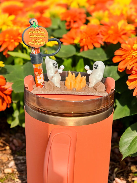 Glow-in-the-Dark Halloween Campfire Ghosties Lid Topper (Pre-Order)