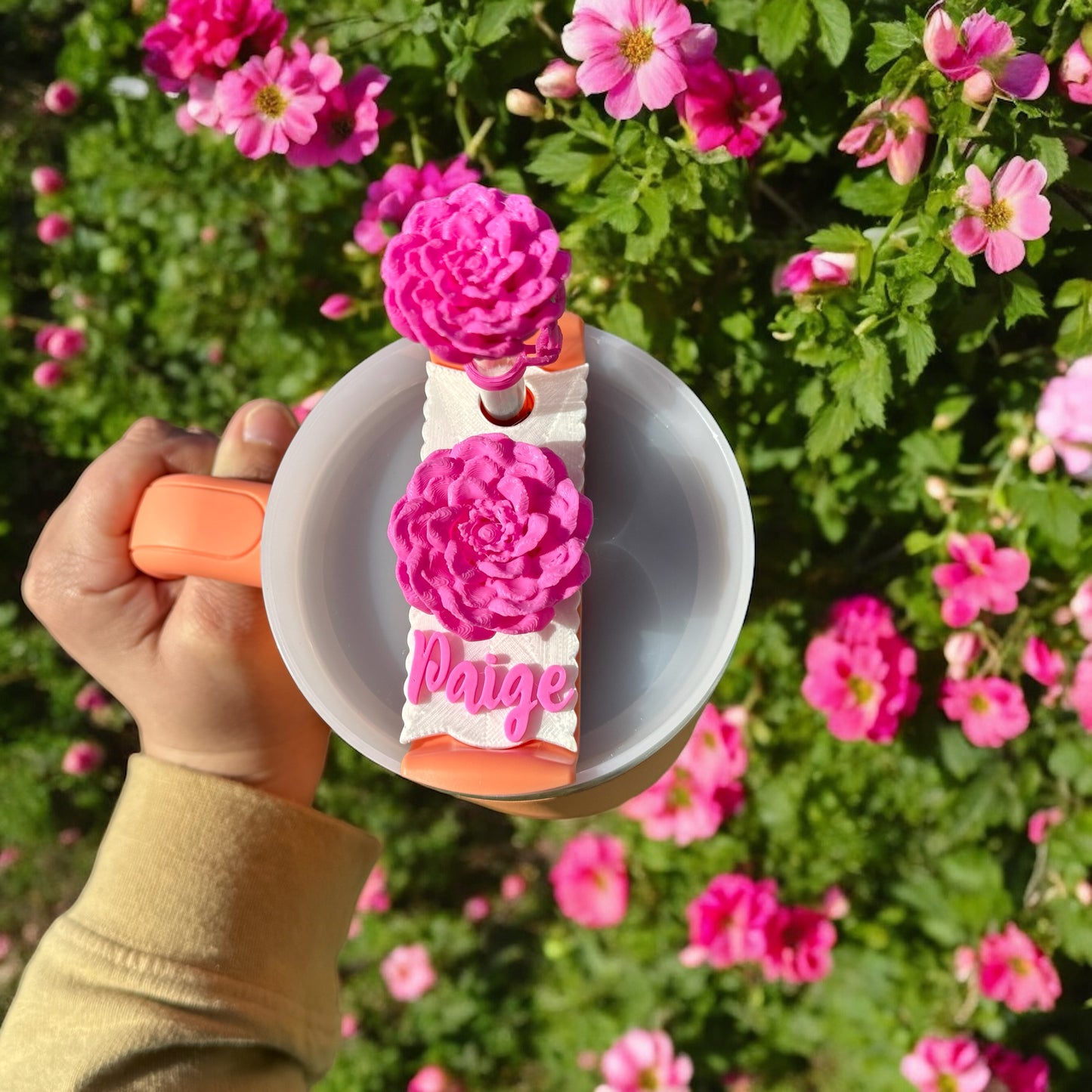 Fuschia Peony Flower Straw Topper