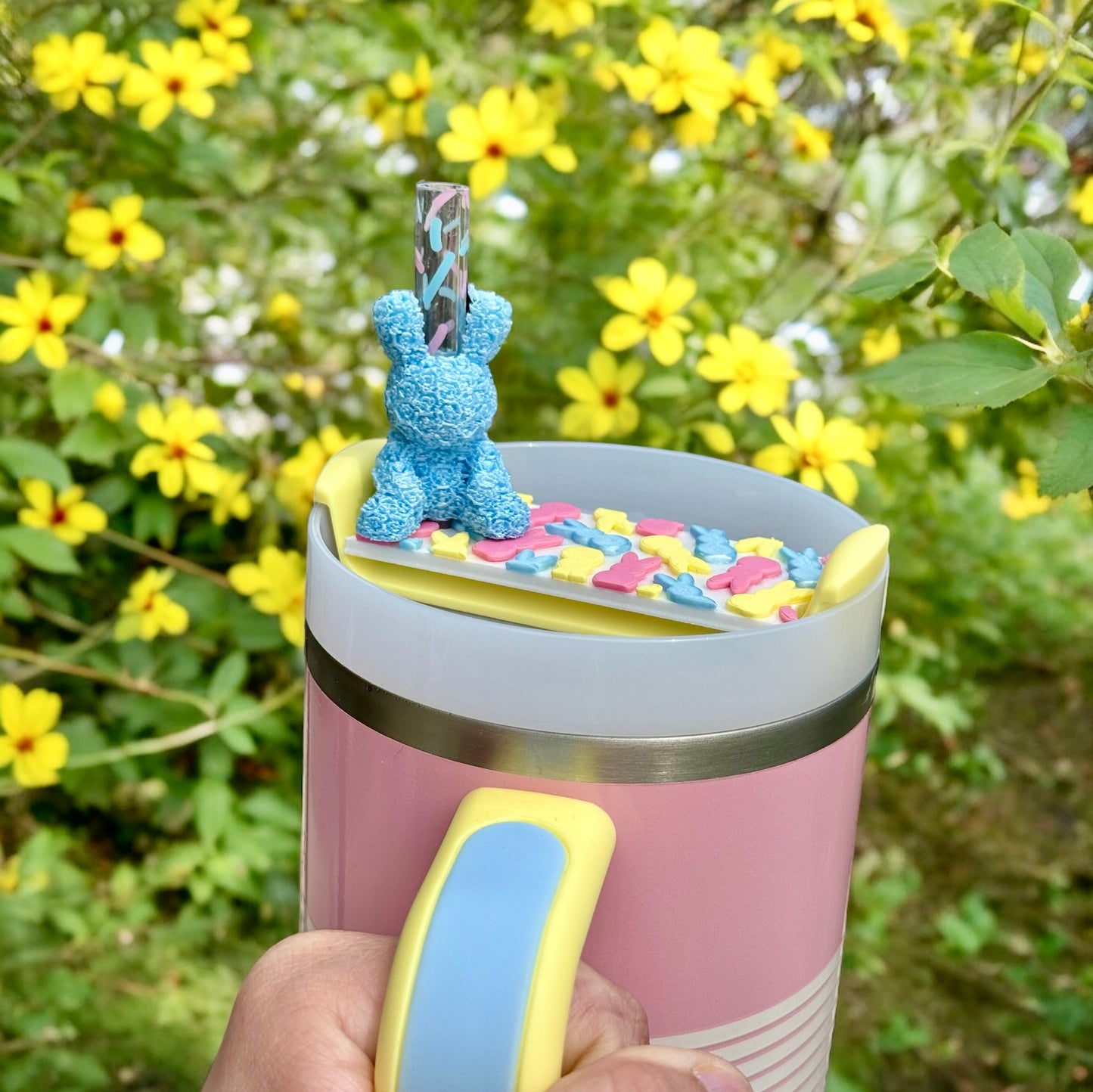 LIMITED EDITION Pastel Pop Peep Bunnies Lid Topper, Straw Topper, and Matching Sprinkles Straw Set